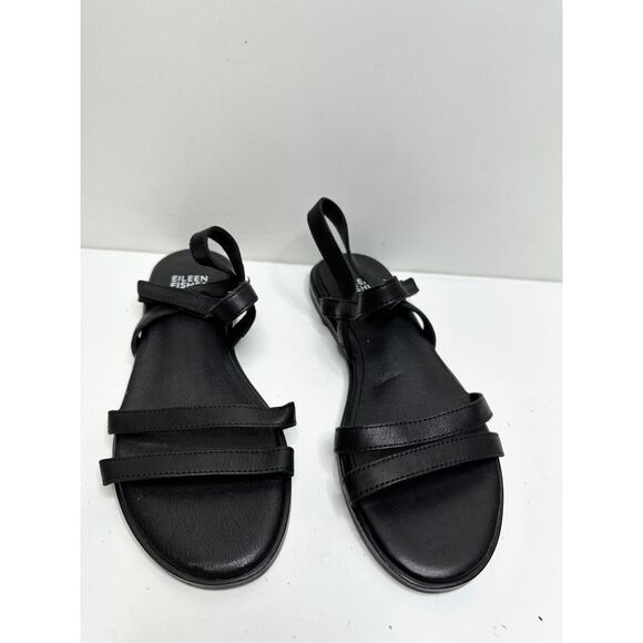 Eileen Fisher Sandals Womens Size 5 Black Leather Open Toe Ankle Strap - Picture 4 of 8